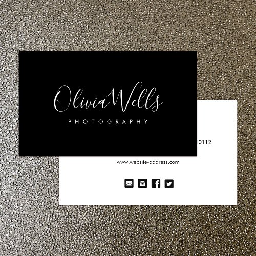 Simple Black Signature Script Social Media Icons Business Card