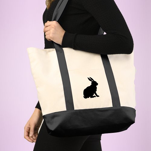 Simple black Sillhouette Sitting Rabbit Tall Ears Tote Bag