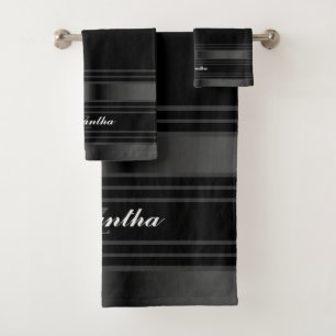Simple Black, Silver And Gray Lines Bath Towel Set