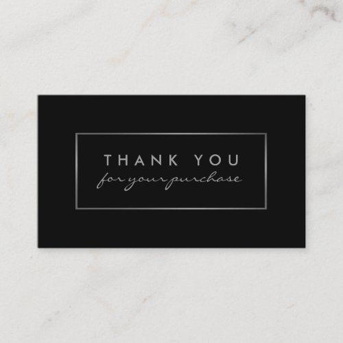Simple Black  Silver Foil Effect Thank You Business Card