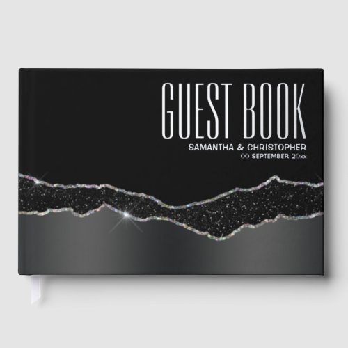 Simple black silver glitter strip luxurious foil foil guest book 