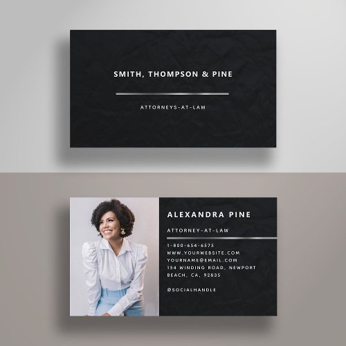 Simple Black Silver Line Corporate Photo Business Business Card