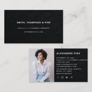 Simple Black Silver Line Corporate Photo Business Card