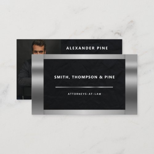 Simple Black Silver Professional Photo Law Exec Business Card