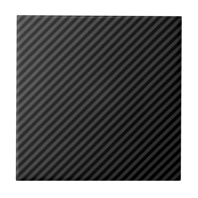 Simple Black & Smoky Black Narrow Diagonal Stripes Ceramic Tile (Front)