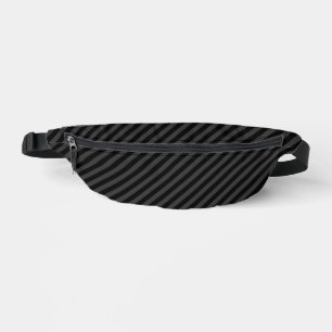 Simple Black & Smoky Black Narrow Diagonal Stripes Fanny Pack