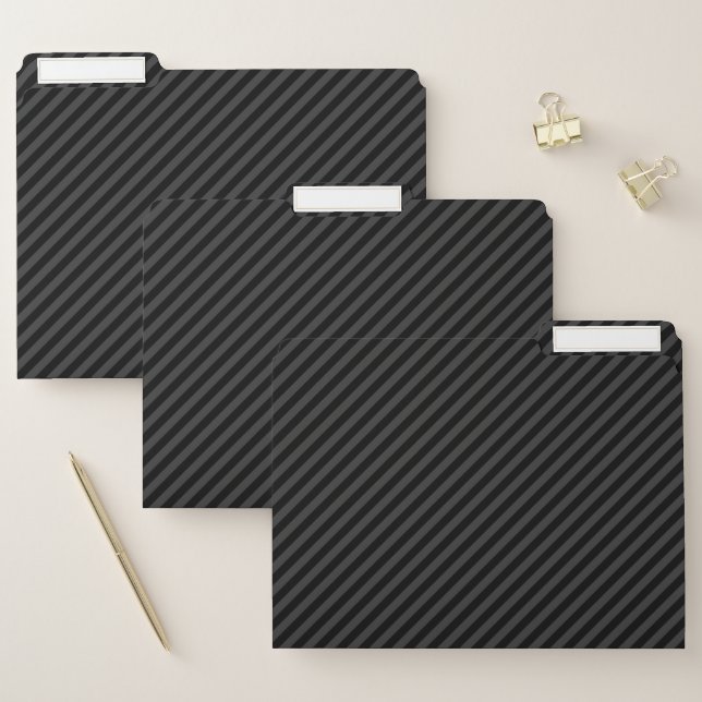 Simple Black & Smoky Black Narrow Diagonal Stripes File Folder (Set)
