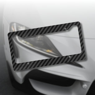 Simple Black & Smoky Black Narrow Diagonal Stripes License Plate Frame