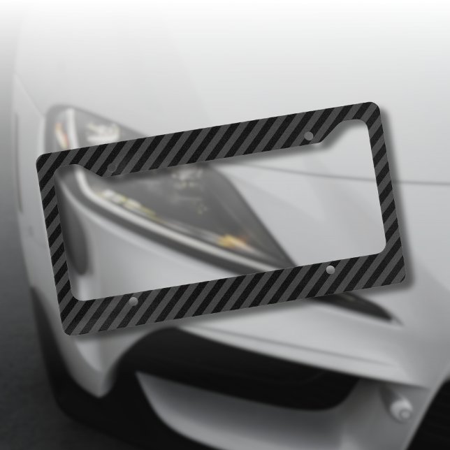Simple Black & Smoky Black Narrow Diagonal Stripes License Plate Frame (Creator Uploaded)