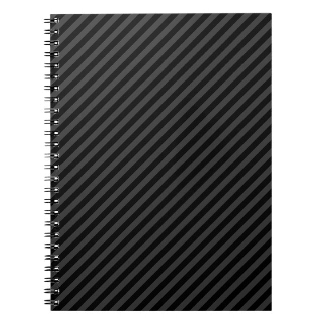 Simple Black & Smoky Black Narrow Diagonal Stripes Notebook (Front)