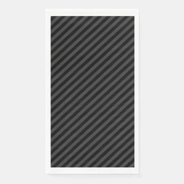 Simple Black & Smoky Black Narrow Diagonal Stripes Paper Guest Towels (Front)