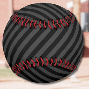 Simple Black & Smoky Black Narrow Diagonal Stripes Softball