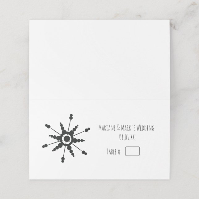 Simple Black Snowflake Wedding Table Number Place Card (Outside Unfolded)