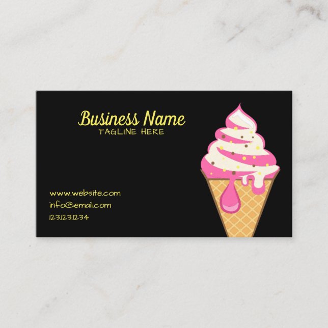 Simple Black Sprinkles Ice Cream Cone Frosting Business Card (Front)