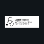 Simple Black Stethoscope with Name and Address Self-inking Stamp<br><div class="desc">Self-inking stamp with your name address illustrated with a stethescope.</div>