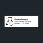Simple Black Stethoscope with Name and Address Self-inking Stamp<br><div class="desc">Self-inking stamp with your name address illustrated with a stethescope.</div>