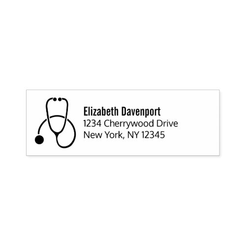 Simple Black Stethoscope with Name and Address Self_inking Stamp