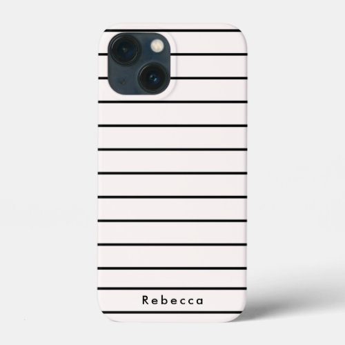 Simple Black Striped Custom Name Modern iPhone 13 Mini Case