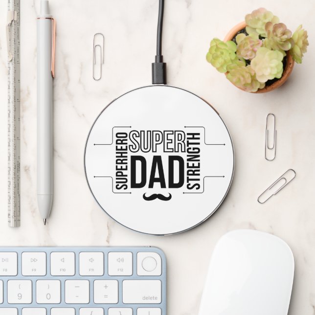 Simple Black Super Dad Wireless Charger (Desk)