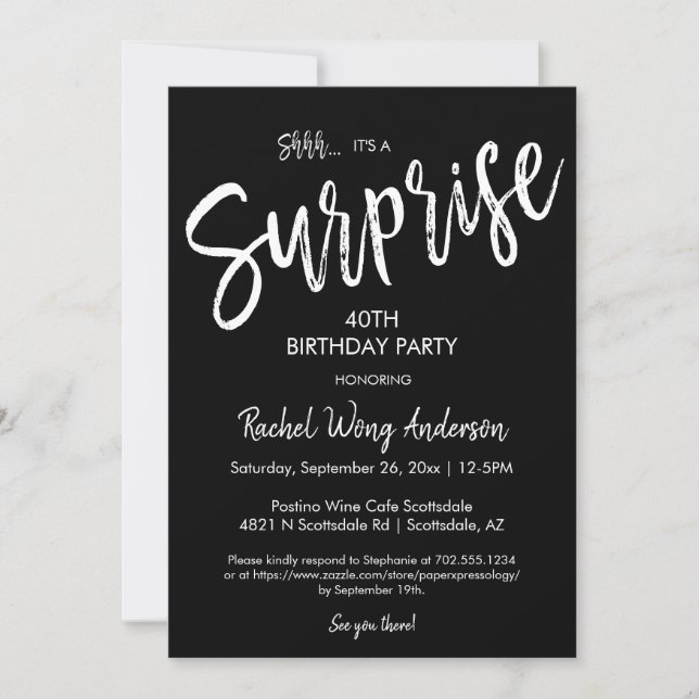 Simple Black Surprise Birthday Retirement Party Invitation (Front)