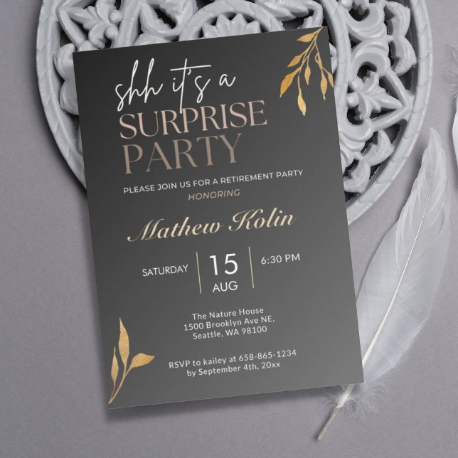 Simple Black Surprise Retirement Party Online  Invitation (Creator Uploaded)
