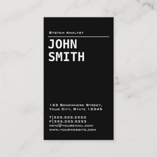 Simple Black System Analyst Business Card