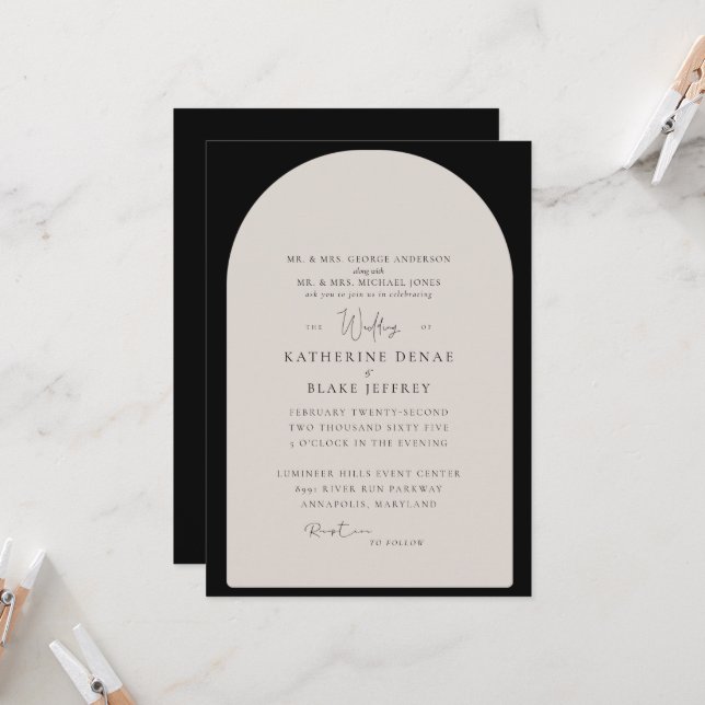 Simple Black & Tan Geometric Christian Invitation (Front/Back In Situ)