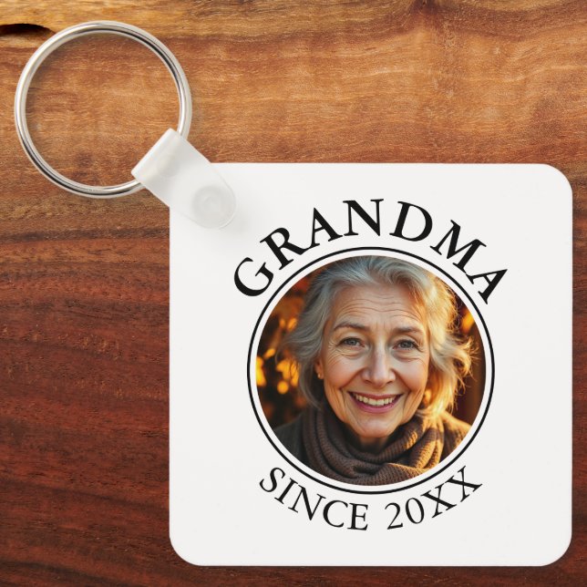 Simple Black Text and Photo Grandma Since Keychain (Front)