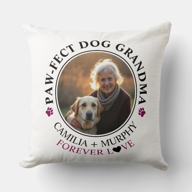 Simple Black Text Funny Dog Grandma Photo Throw Pillow (Front)