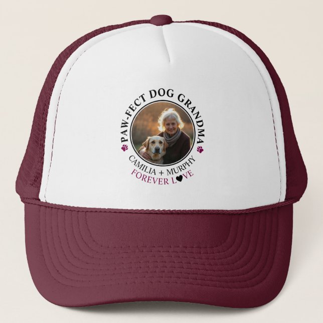Simple Black Text Funny Dog Grandma Photo Trucker Hat (Front)