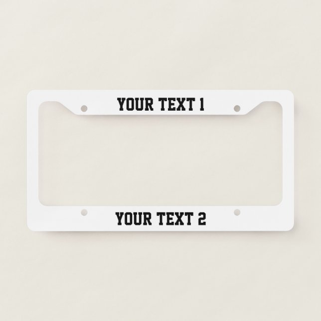 Simple Black Text on White License Plate Frame (Front)
