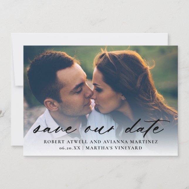 Simple Black Text Photo Wedding Save The Date (Front)