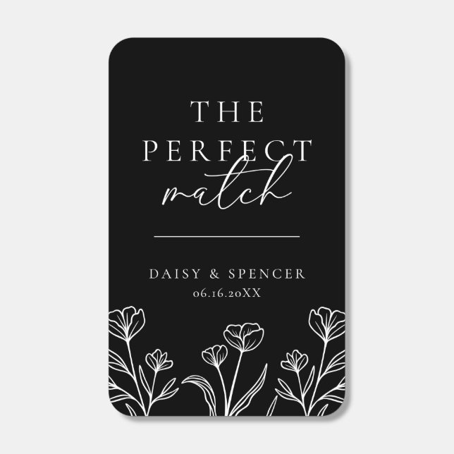 Simple Black "The Perfect Match" Wedding Favor Matchboxes (Front)