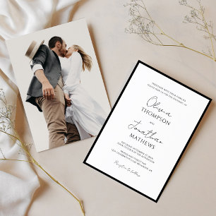 Simple Black Tie White Script Photo Wedding Invitation