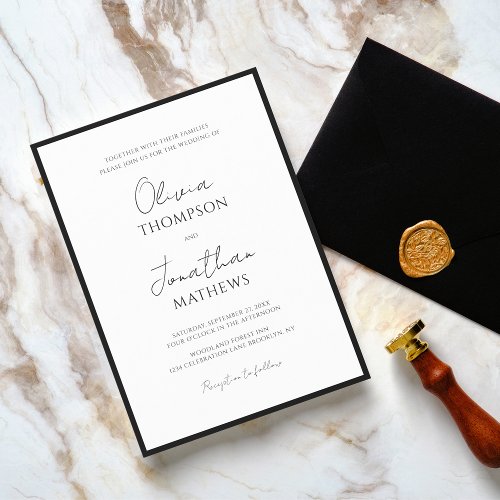 Simple Black Tie White Script Wedding Invitation