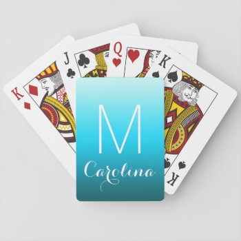 Simple Black To Aqua Blue Gradient Monogram Playing Cards by SimpleMonograms at Zazzle