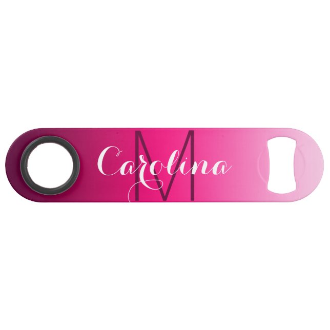 Simple Black to Pink Gradient Monogram Bar Key (Front (Horizontal))