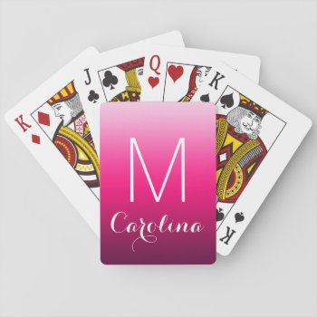 Simple Black To Pink Gradient Monogram Playing Cards by SimpleMonograms at Zazzle