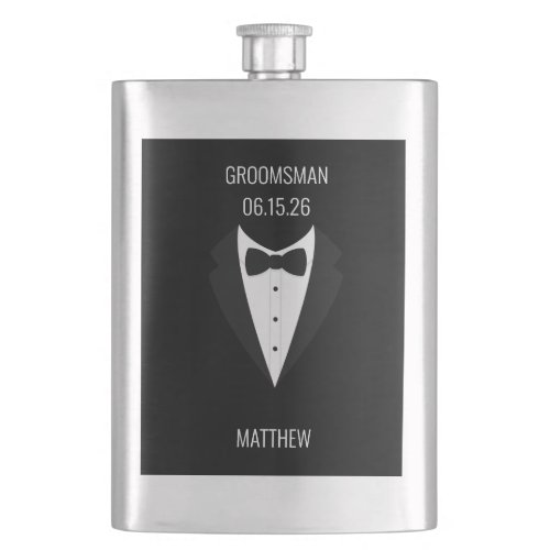 Simple Black Tuxedo Personalized Groomsman  Flask