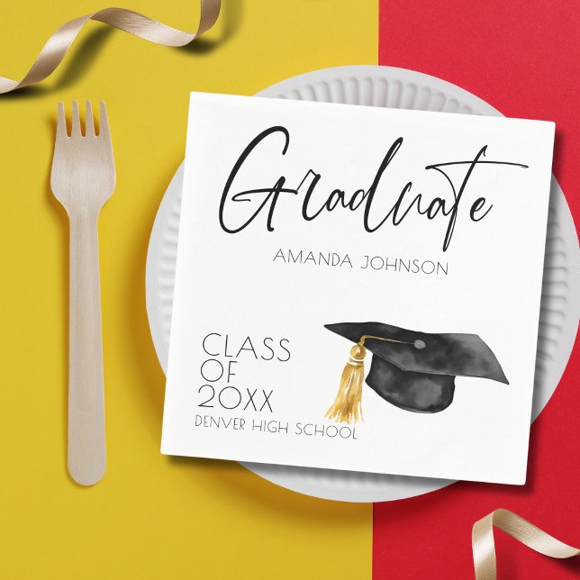 Simple Black Typogaphy Graduate Graduation  Napkins (Creator Uploaded)