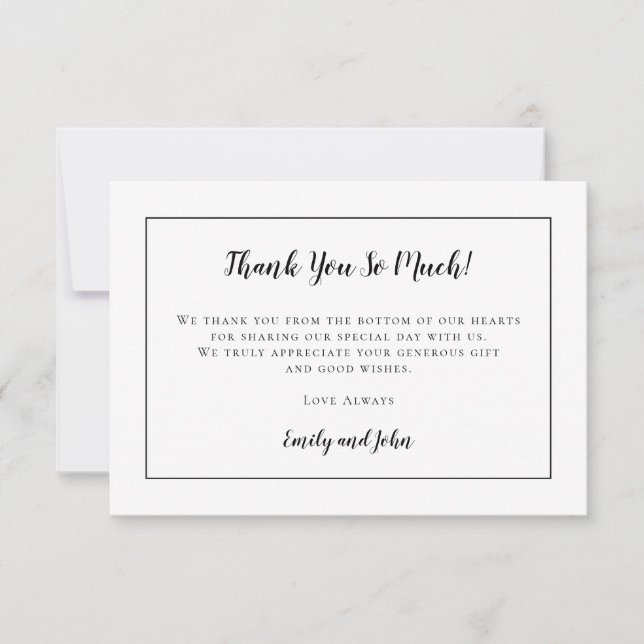 Simple Black Typography and Frame/Your Photo Thank You Card (Front)