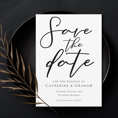 Simple Black Typography Chic Modern Winter Save The Date
