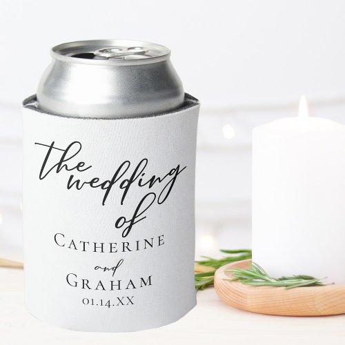 Simple Black Typography Chic Winter Wedding Can Cooler