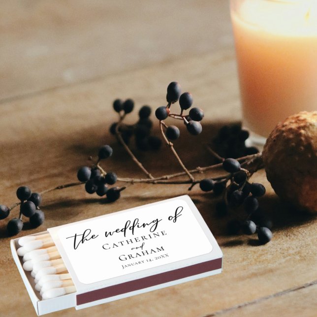 Simple Black Typography Elegant Modern Wedding Matchboxes (Creator Uploaded)