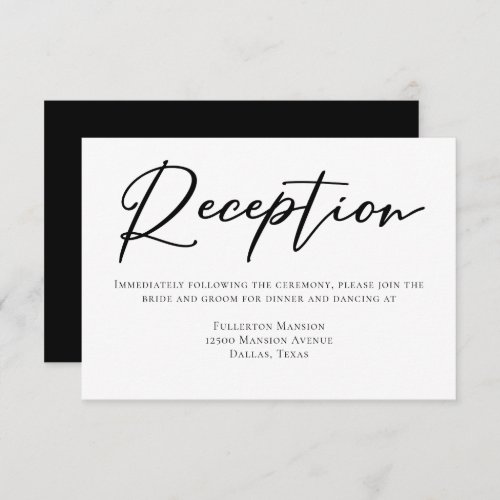 Simple Black Typography Formal Wedding Reception Enclosure Card