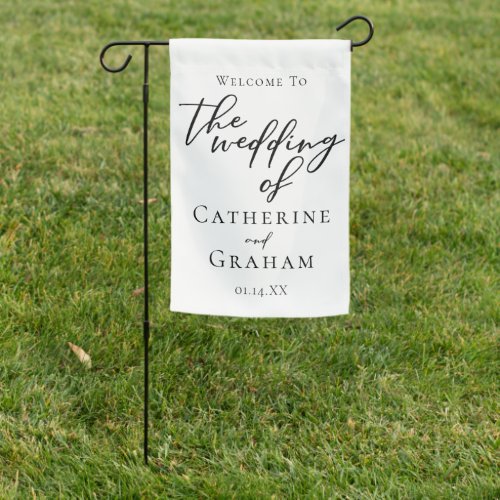 Simple Black Typography Formal Wedding Welcome Garden Flag
