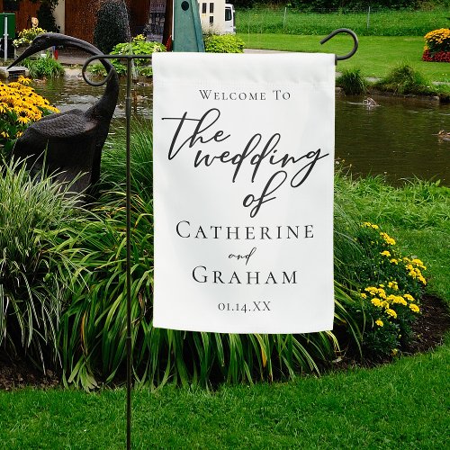 Simple Black Typography Formal Wedding Welcome Garden Flag