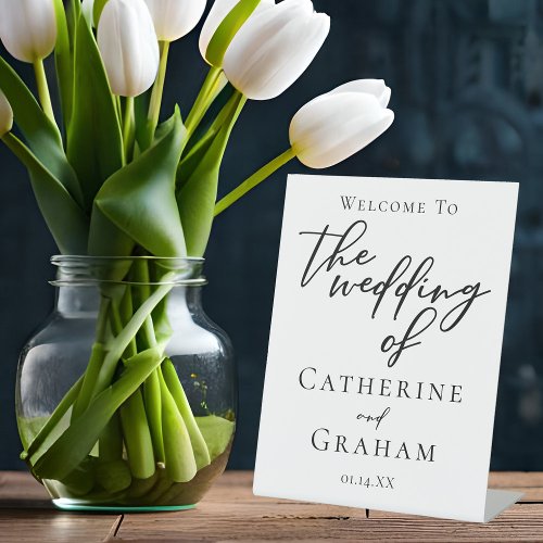 Simple Black Typography Formal Wedding Welcome Pedestal Sign