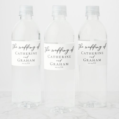 Simple Black Typography Modern Wedding Custom Water Bottle Label