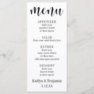 Simple Black Typography on White Wedding Menu